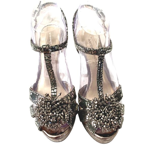 Antonio Melani Silverstone Embellished Heels T-Strap 6.5 Shoes Formal Open Toe - Picture 1 of 8